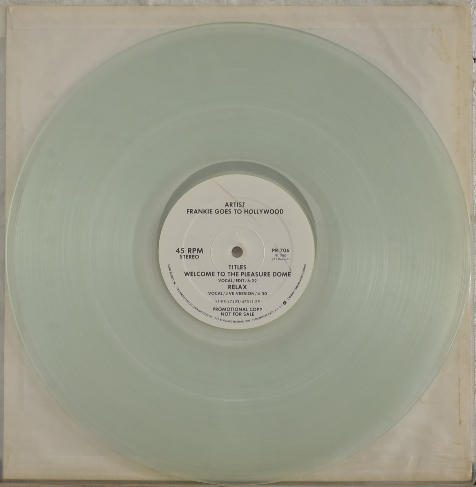 Pleasuredome clear vinyl, USA 